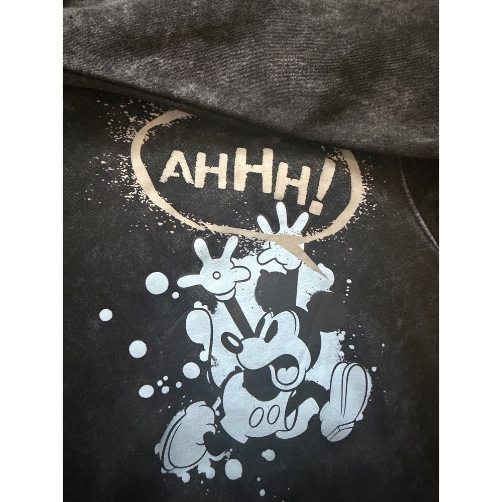 Disney Mickey Mouse Acid Wash Hoodie XS Black Graphic Sweatshirt FL248172MM-F24 - Picture 2 of 8